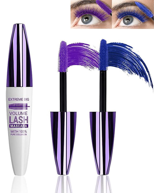 5D Colored Mascara Volume and Length,Blue Purple Waterproof Smudge-proof Mascara for Eyelashes,Volumizing Lengthening Curling rimel de pestañas,Cosplay Party Stage Use,Women's Makeup Gift for Women