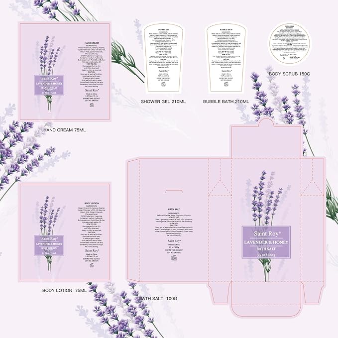 Gifts for Women Gift Basket for Women, 13 Pc LAVENDER & HONEY Large Beauty Personal Care Set, Home Bath Pampering Package for Mother day, Spa Bridal Shower Kit - Thank You, Birthday, Mom, Wedding Gift