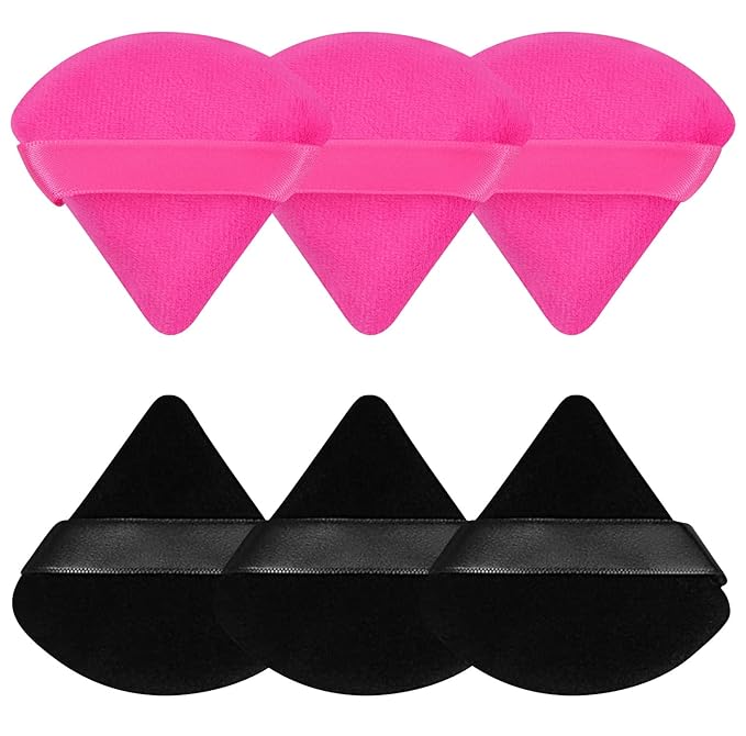 Pimoys 6 Pieces Powder Puff Face Soft Triangle Makeup Puff for Loose Powder Setting Powder, Velour Foundation Sponge Makeup Blender Sponge Beauty Makeup Tool