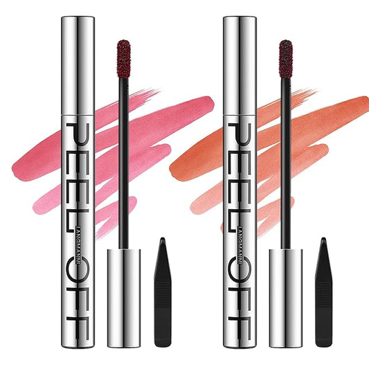 LANGMANNI 2 Colors Long-Lasting Peel Off Lip Liner Set, Waterproof & Smudge-Proof Matte Lip Liners Gift Makeup For Girls (#1+2)