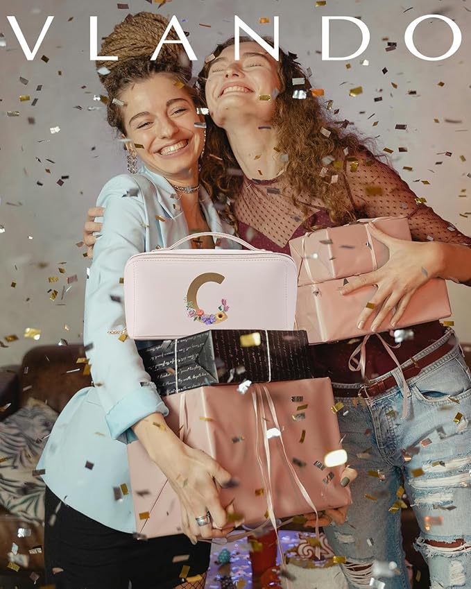 Vlando Bridal Shower Gifts,Initial Makeup Bags,Mothers Day Gifts for Mom Birthday Gifts for Women Girls Personalized Gifts for Wife Thanks Gift(Letter C)