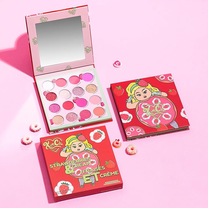 Kimchi Chic Donut Collection Eyeshadow Palette - 16 Matte, Pigment, & Glitter Shadows, Versatile for Day to Night Looks, Cruelty Free, Strawberries & Cream