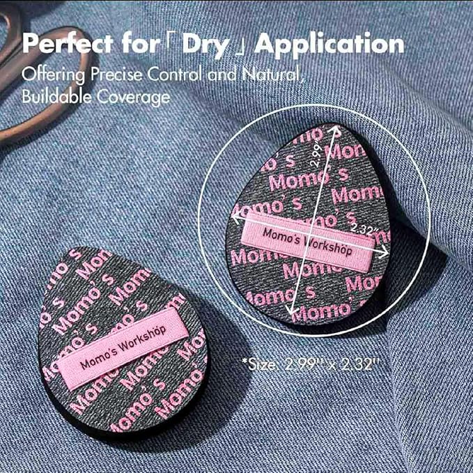 Momo's Workshop Pink Black Denim Egg Makeup Sponge 2-Pack,Ultra Firm Bounce Rubycell Sponge for Liquid-Full Coverage Foundation,for Dry/Combination Skin,Travel Friendly,2pcs &Storage Case