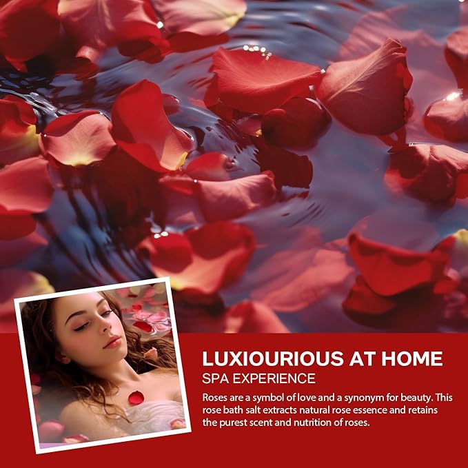 Rose Spa Gift Set for Women, Luxury 9 Pcs Bath Salts Set, Relaxation Gifts for Women, Self Care Set, Clean Moisturizing Skin, Gifts for Mom, Wife, Sister, Friend