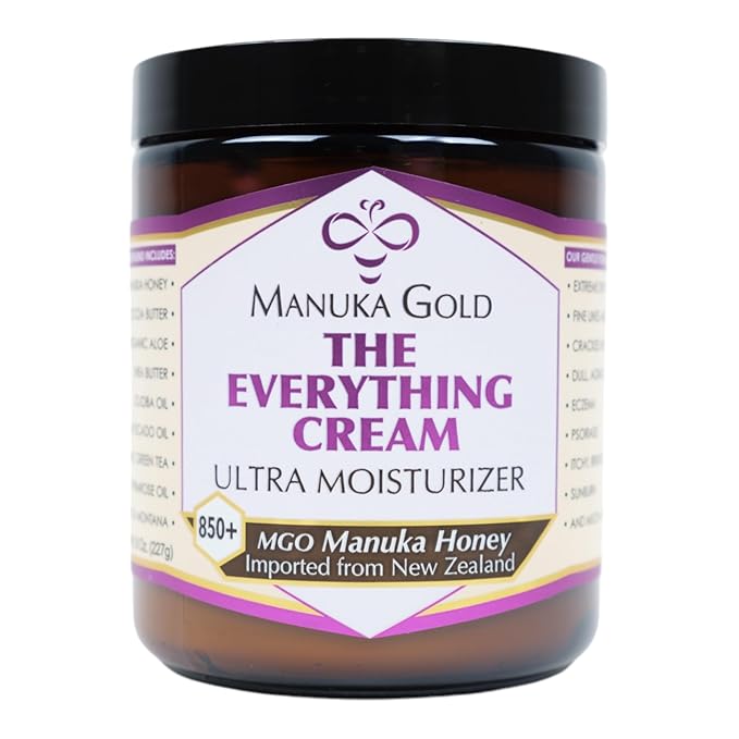 Manuka Gold The Everything Cream - Honey Manuka Cream in Glass Jar with Nourishing Oils for Dry skin - Hydrating Face Moisturizer with Aloe, Shea & Coconut - 8 Fl Oz