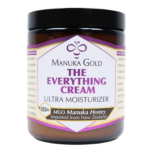 Manuka Gold The Everything Cream - Honey Manuka Cream in Glass Jar with Nourishing Oils for Dry skin - Hydrating Face Moisturizer with Aloe, Shea & Coconut - 8 Fl Oz