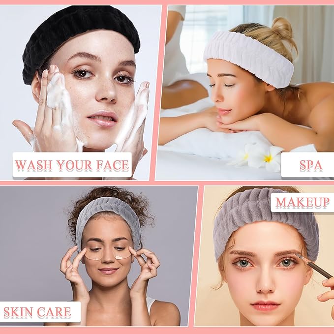 obeoby Spa Headband for Washing Face, 12 Pcs Makeup Headband and Wristband Set for Skincare Makeup Bath Stocking Stuffers for Women Girls