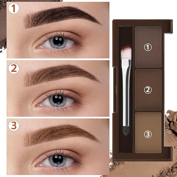 3 Colors Eyebrow Powder Set, Brow Powder Makeup Palette, Defining and Sculpting Brows, Waterproof Eye Contour Kit with Brush Applicator