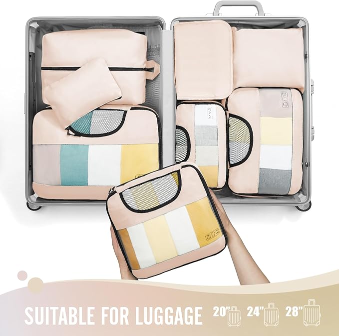 Veken 8 Set Packing Cubes, Travel Gifts for Women Mom, Carry on Suitcase Organizer Bags with Hanging Toiletry Bag and Large Laundry Bag, Travel Essentials Luggage Accessories for Cruise Ship