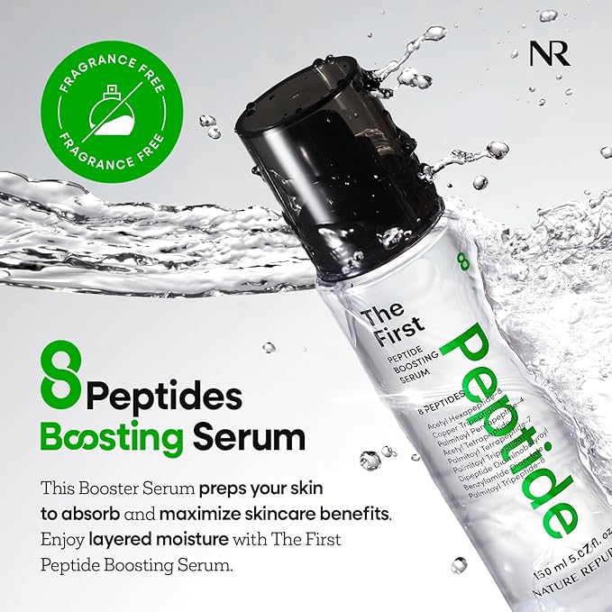 Nature Republic The First Peptide Boosting Serum – Niacinamide, Hyaluronic Acid, Hydrating & Firming Facial Serum, for Uneven Skin Tone, Korean Skincare, 150ml / 5.07 fl oz