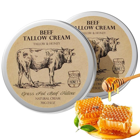 Beef Tallow for Skin, Tallow and Honey Cream,Tallow Face Moisturizer, Natural Grass-Fed Beef Tallow Balm with Raw Honey Moisturizing Cream for Body Lotion Skin Care 2 Packs