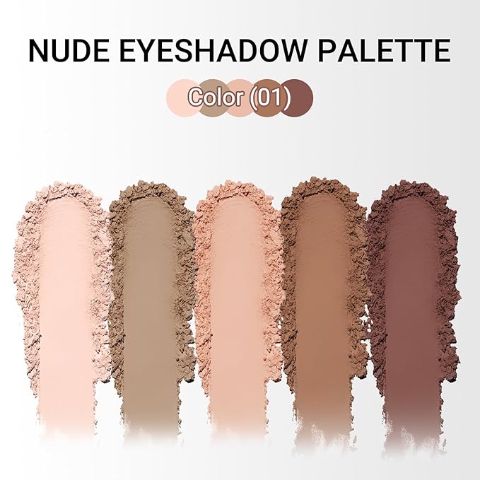 Erinde 5 Colors Matte Eyeshadow Palette Makeup, Natural Classic Nude Neutral Nude Brown Eye Shadow, Long Wearing Waterproof Everyday Eye Makeup for Brown Eyes, Off White Beige, Light to Dark Brown, 01