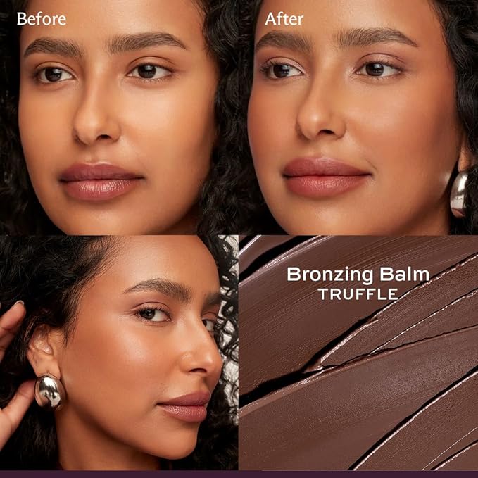 Subtl 3-in-1 Makeup Stack – Cream Bronzer, Powder Highlighter & Lip Glaze for On-the-Go Touch Ups – Lightweight, Travel-Friendly, Blendable Balm (Dark/Truffle)