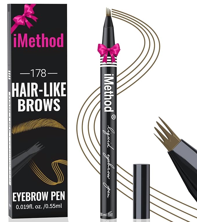 iMethod eyebrow pen - Microblading eyebrow pen, eyebrow pencil with a Micro 4-Fork Tip for Natural Hair-Like Brows, Long-Lasting Eye Brow Pencils for Women, Waterproof, Brown