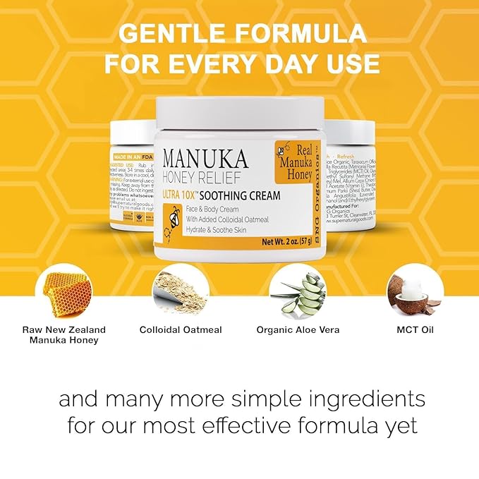 Super Natural Goods Manuka Honey Cream (2oz) – Hydrating Lotion for All Skin Types Suitable for Kids and Adults | Moisturizing Body Cream with Real Manuka Honey Aloe Vera Juice and Cocoa Butter