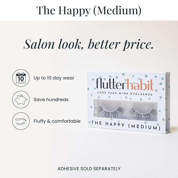 FlutterHabit The Happy Medium Lashes, DIY Lash Extensions [Up to 10 Day Wear], Mid-Length & Doll Eyed Cluster Lashes, Salon Quality Eyelashes Extensions, Natural Lashes, No Lash Glue Included