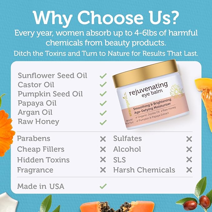 USDA Organic Eye Moisturizer Cream - Rejuvenating and Nourishing Age Defying Balm - Natural Ingredients for Sensitive Skin with Jojoba Oil, Argan Oil for Puffiness, Fine Lines Plus More