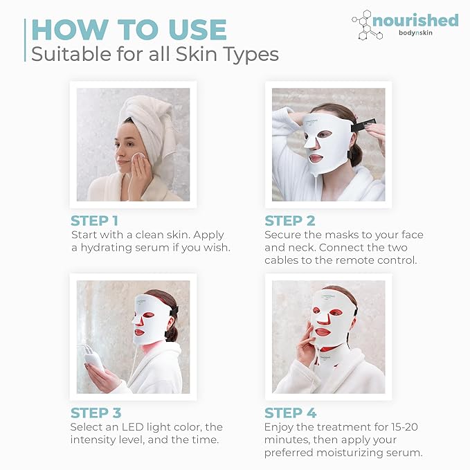 7 Colors LED Face and Neck Mask with Near-Infrared - Blue, Red Light Therapy for Face - 228 LEDs - Skincare Tool for Anti-Aging