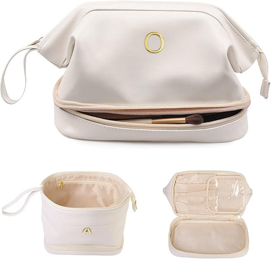 Bridesmaid Gifts, Women Makeup Bags, Friend Gifts, Personalized Double Layer Teen Girl Cosmetic Bag with Makeup Brush Organizer, Travel Toiletry Bag, Birthday Gifts for Girls