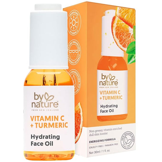 By Nature Brightening & Hydrating Face Oil - Vitamin C Oil & Turmeric Extract Enriched with Plant Squalane Oil for Face- Revitalize Dull, Tired Skin - Vitamin C Face Oil for Women and Men, 1 Fl Oz