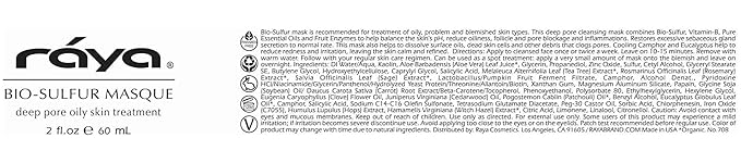 Raya Bio-Sulfur Masque (708) | Facial Clay Mask for Deep Pore Cleansing, Exfoliating Face Pack for Oily, Break-Out Skin | Vitamin-B and Bio Sulfur Formula to Control Oiliness | Skincare Face Mask