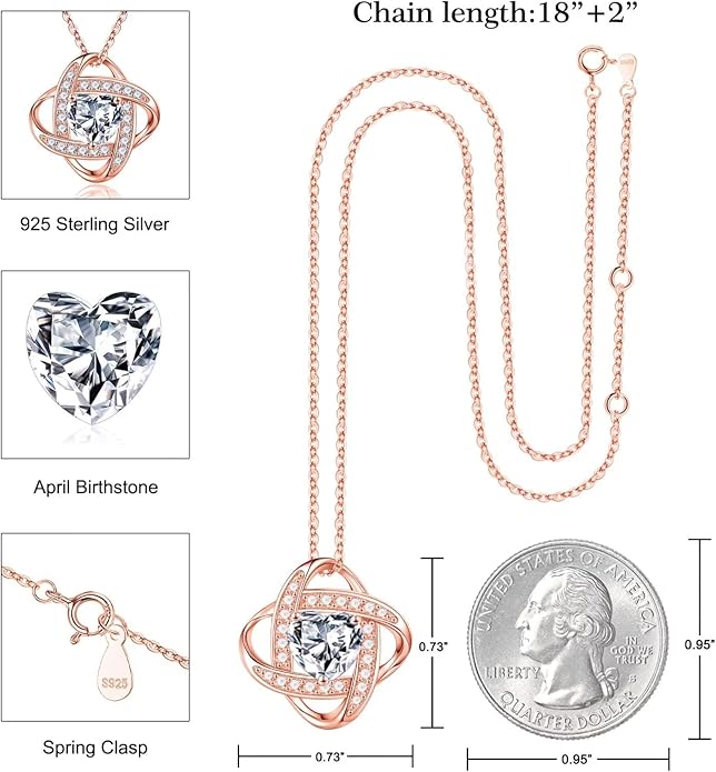 Iefil 925 Sterling Silver Love Knot Birthstone Necklace, Natural or Created Gemstone, Anniversary Birthday Gifts for Women, Jewelry Gifts for Wife Mom Girlfriend