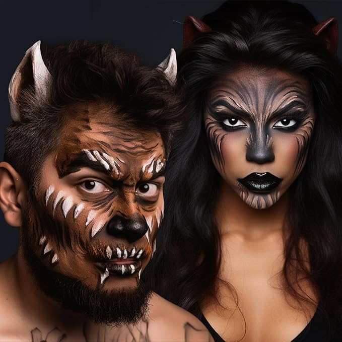 Halloween Werewolf Makeup Kit, Wolf-man SFX Make Up Kits Character Set with Face Paint, Crepe Hair & Fake Blood for Special Effects Costume Makeup, Theater, Cosplay & Party