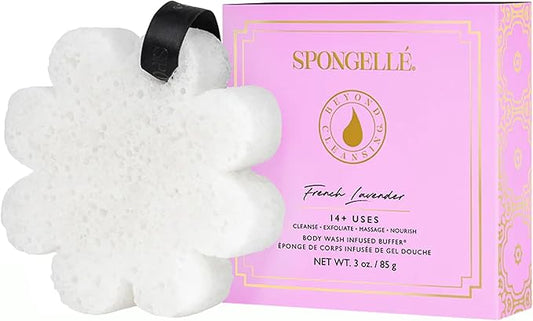 Spongelle French Lavender Wild Flower Buffer Body Scrubber with Box | Bath & Shower Loofah for Women | Exfoliator with Body Wash Infused | 14+ uses