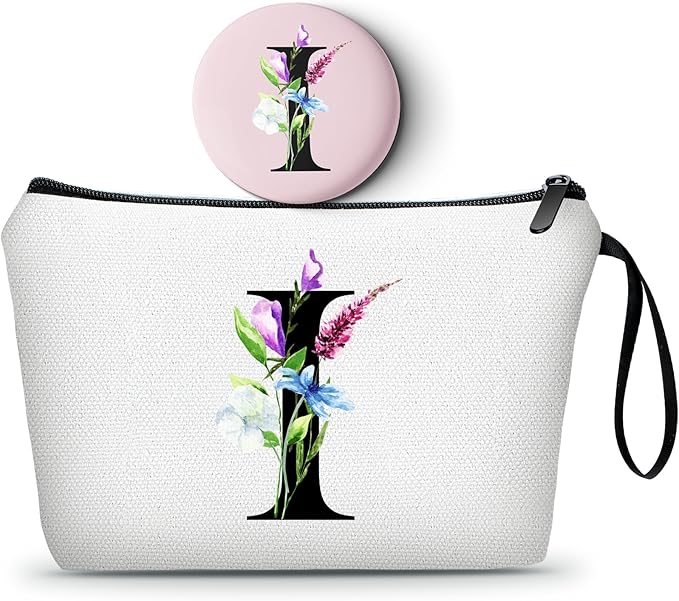 SEAMOON Bride to be Birthday Womens Unique Initial Monogram Gifts for Women Mom Personalized Travel Makeup Cosmetic Bag with Mirror Valentines Mothers Day Christmas Graduation I