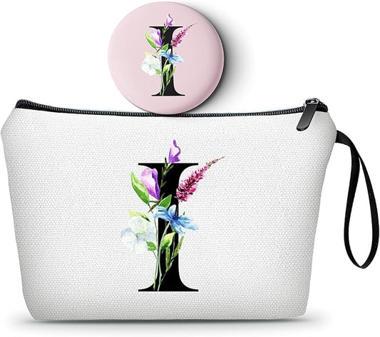 SEAMOON Bride to be Birthday Womens Unique Initial Monogram Gifts for Women Mom Personalized Travel Makeup Cosmetic Bag with Mirror Valentines Mothers Day Christmas Graduation I