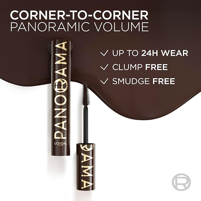 L'Oreal Paris Voluminous Panorama Chromatic Mascara, Volumizing and Lengthening Brown Mascara, Longwear, Smudge-Resistant and Washable, 705 Brown Leather
