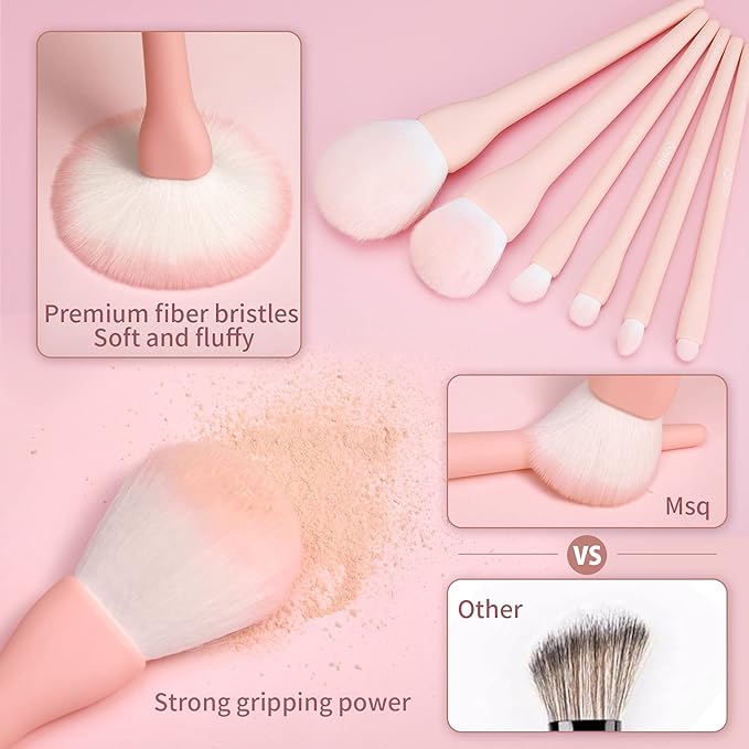 MSQ Make Up Brushes 8Pcs Makeup Brush Set Foundation Brush Blending Brush Eyeshadow Brushes Eye Brushes Set with Bag (Pink)