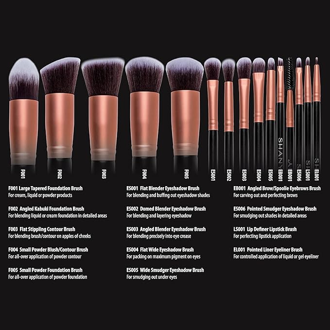 SHANY Makeup Brushes - Rose All Day - 14-Piece Brush Set – Foundation Powder Concealers Eye Shadows Makeup brushes - Complete Kabuki Makeup Brush Set in Rose Gold - 14 PCS