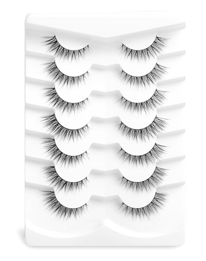 Onlyall Natural Lashes Wispy Lashes Natural Look False Eyelashes Natural Flared Eyelashes False Eye Lashes Soft Fluffy Lashes 7 Pairs D9 Natural Foxy-12mm