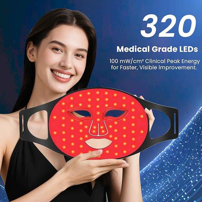 Red Light Therapy for Face – Wireless Red Light Therapy Mask LED Face Mask Light Therapy with 320 LEDs, 3 Modes, Skin Rejuvenation, Anti-Aging Skincare Ideal Beauty Gift for Women & Men