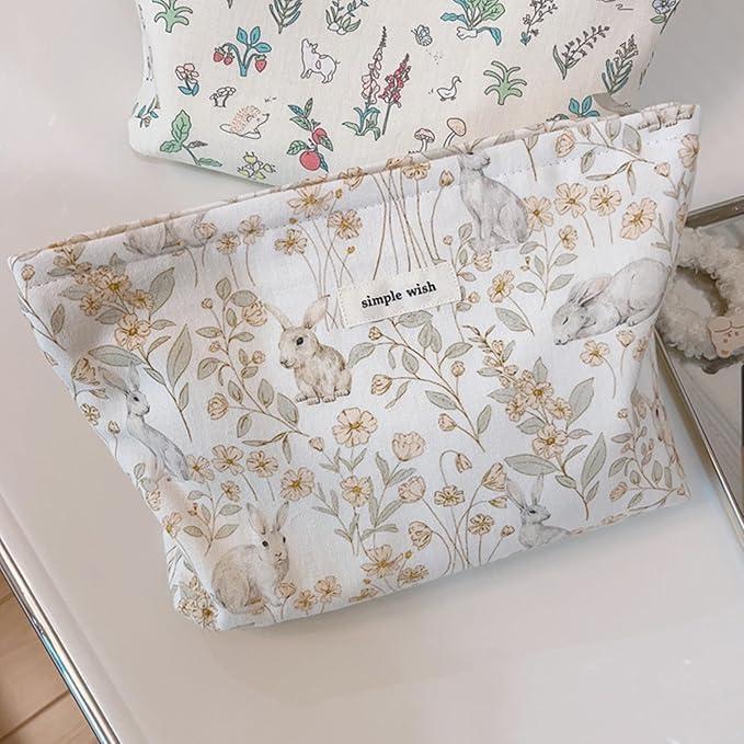Wudygirl Cute Rabbit Cosmetic Bag - Travel Toiletry Bag & Makeup Pouch for Women & Girls - Large Capacity Canvas Organizer with Zipper Pencil Pouch