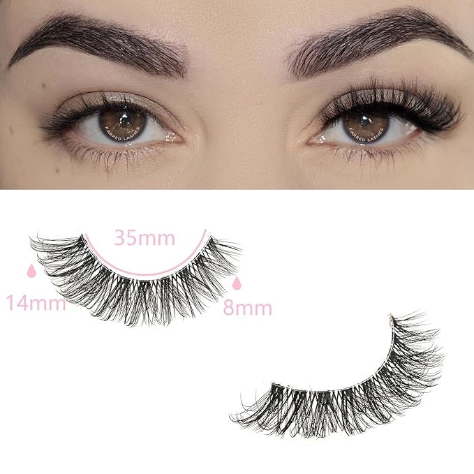 FARRED Cat Eye Lashes Natural Eyelashes Short Wispy Lash Strips Volume False Eyelash Cateye Medium Length Fake Lashes Natural Looking Hybrid Clusters Full Strip Lashes (A1 | 8-14MM)