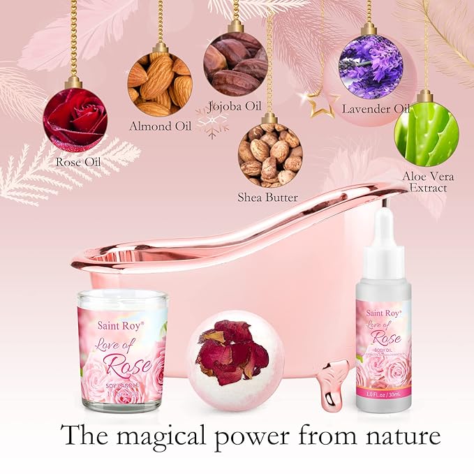 Mother's Day Gifts for Mom bath Gifts for Her Rose scents Mother Gift Bath Set for Women, Luxury Home Spa Kit Rose Bath Gift Basket, Includes Scents Lotion, Bath Bomb, Spa salts, Christmas Gift