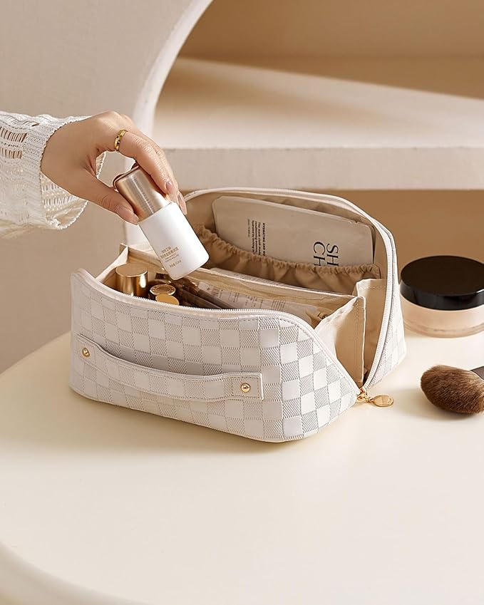 EACHY Travel Makeup Bag,Large Capacity Cosmetic Bags for Women,Waterproof Portable Pouch Open Flat Toiletry Bag Pattern Makeup Bag