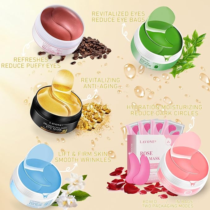 LAVONE Eye Mask - 30 Pairs 24K Gold Under Eye Patches Skin Care Products-Eye Masks Skincare for Dark Circles and Puffiness,Reduce Wrinkles and Fine Lines,for Women and Man