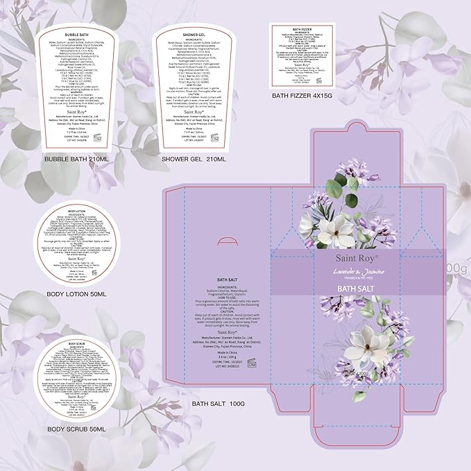 Mothers Day Gifts for Mom, 13-Piece Lavender Jasmine Bath & Body Gift Set for Women, Spa Gift Basket, Self Care Kit Bubble Bath, Bombs, Christmas, Birthday Gifts, All Occasion Holiday Present