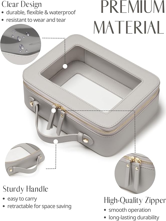 Popvibe Clear Makeup Bag Travel Cosmetic Case Transparent Toiletry Bag with Zipper, Portable Make Up Organizer Traveling Compact Car Bag for Essentials