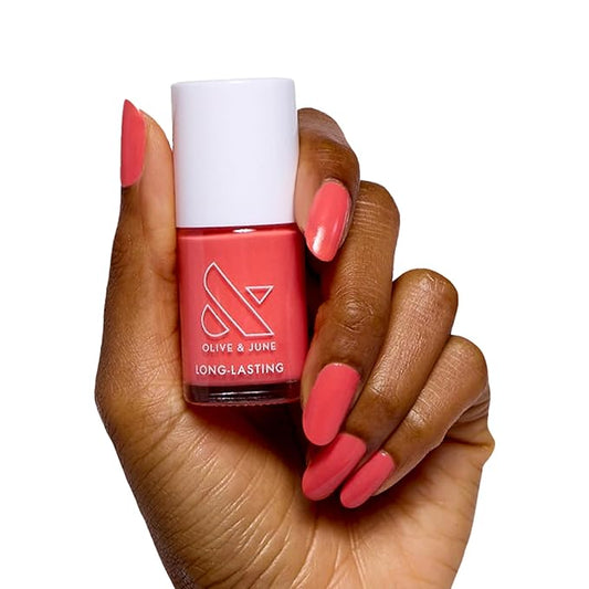 Olive & June Long Lasting Nail Polish | Plump, Gel-Like Finish, No Lamp Needed | Lasts up to 10 days | Salon-Quality at Home | 15-Free, Vegan & Cruelty-Free | Chip-Resistant | Perfect Pinwheel | Coral