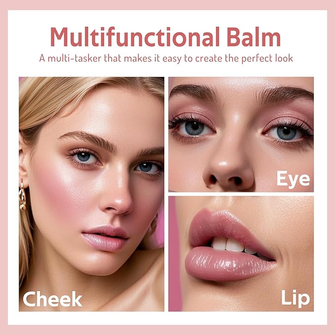 bayfree Multi Cream Blush & Blush Brush Set, Korean Makeup Blush for Cheeks, Multi-Use Face Balm, Lightweight & Hydrating, Blendable Color, Non-Greasy, Soft Bristles for Radiant Finish (Pink Camellia)