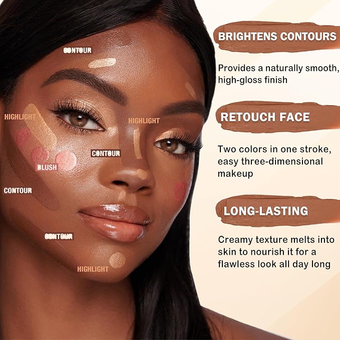 6 Colors Cream Contour Stick Makeup Contour Kit,Double-ended Cream Bronzer Stick,Highlighter Stick,Cream Blush Stick,Lightweight Contour Makeup Kit for Beginners - Set A