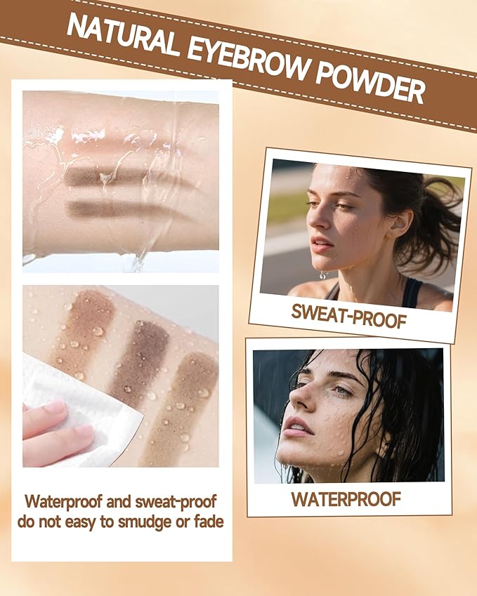 Eyebrow Powder Makeup Kit, 3 in 1 Eyebrow Kit, Brow Powder Palette Waterproof Long-Lasting, Dark & light Brown Series Brow Filler, Full Eyebrow Kit for Women, With Mirror, Brush & Razor Makeup Set 02