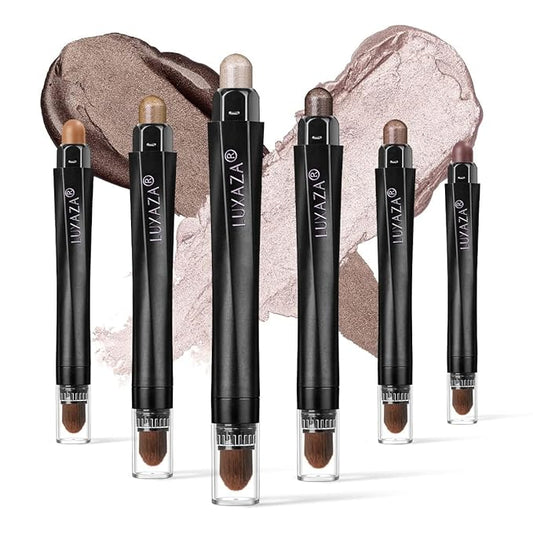 6PCS Eyeshadow Stick Makeup Sets, Smoky Brown Cream Eyeshadow Pen,Metallic And Matte Shimmer Eye Shadow Eye Brightener Stick Pencil Crayon, B02-Fall Brown