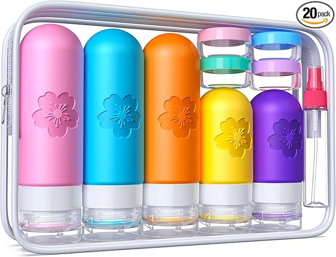 20Pack Travel Bottles for Toiletries, Silicone TSA Approved Travel Size Containers, Travel Essentials Leak Proof Refillable Liquid, Travel Shampoo and Conditioner Bottles