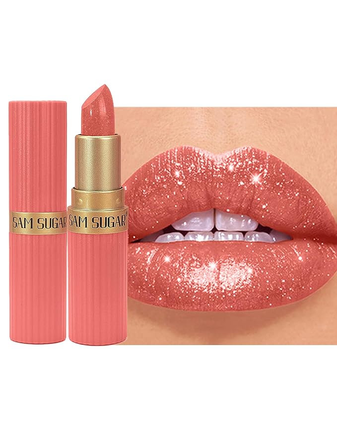 Ruby Red Sparkling Glitter Lipstick, Long Lasting Shimmer Metallic Lipstick for Women Glitter Nude Waterproof Lip Gloss, Diamond Shiny Non-Stick Lipgloss Liptint Blam Lip Color labiales Makeup Gift-02