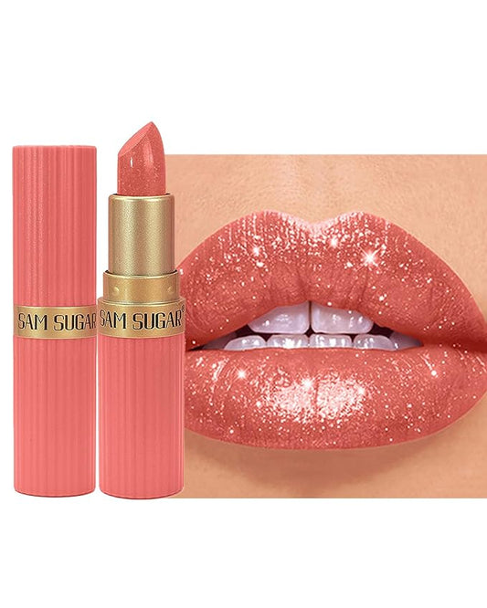 Ruby Red Sparkling Glitter Lipstick, Long Lasting Shimmer Metallic Lipstick for Women Glitter Nude Waterproof Lip Gloss, Diamond Shiny Non-Stick Lipgloss Liptint Blam Lip Color labiales Makeup Gift-02